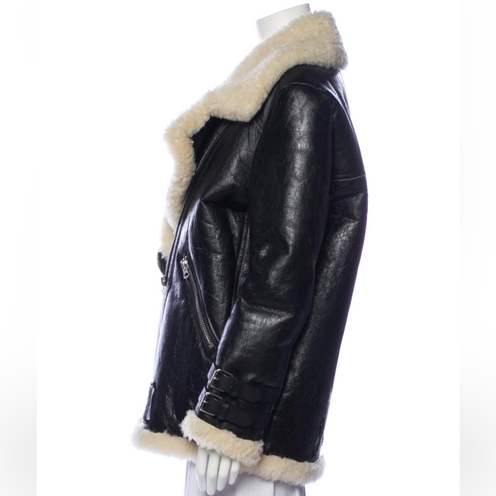 Acne Studios Velocite Leather-trimmed Shearling Jacket Women - Picture 2 of 4